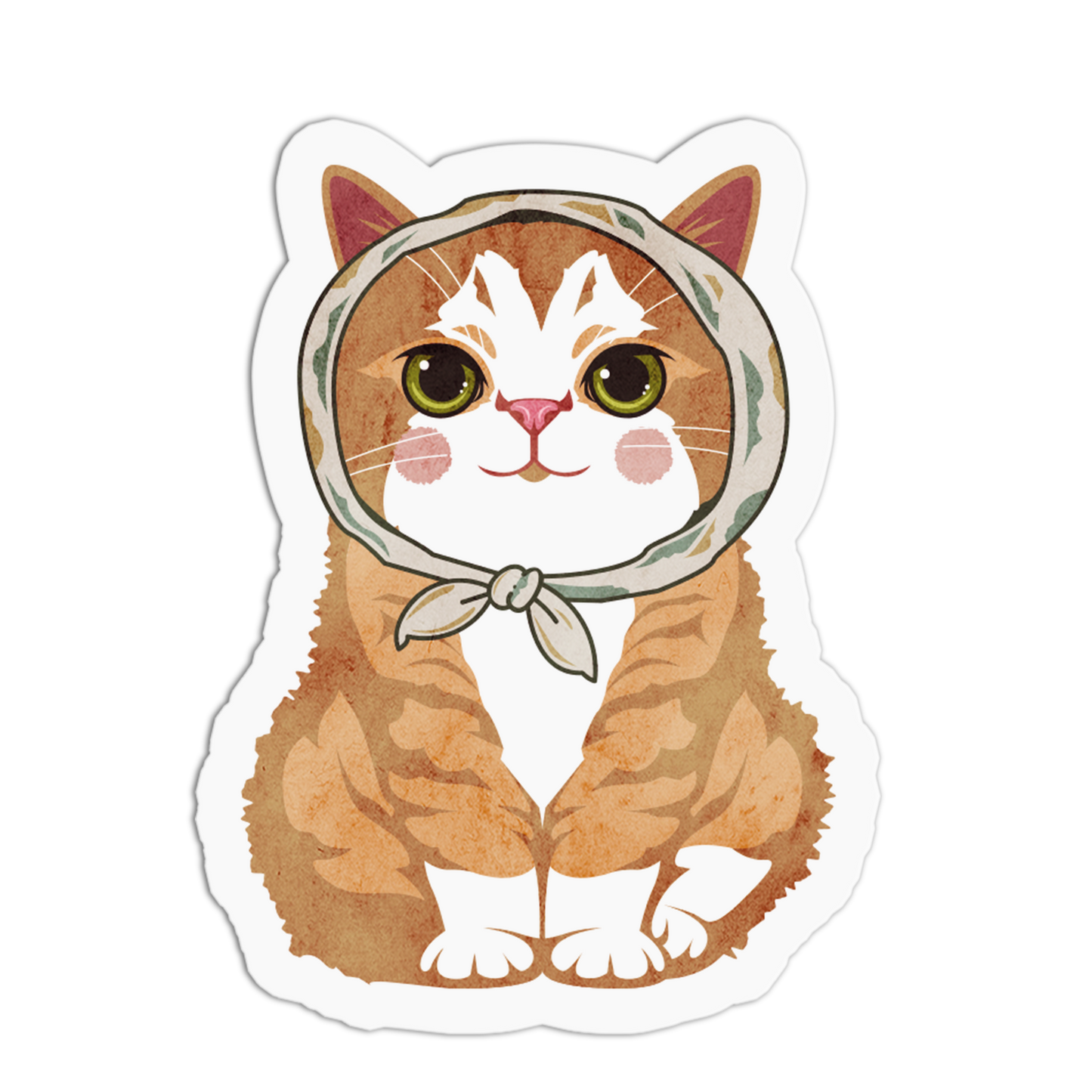 Orange and White Cat with Grey Floral Kerchief - Cute Cats Stickers