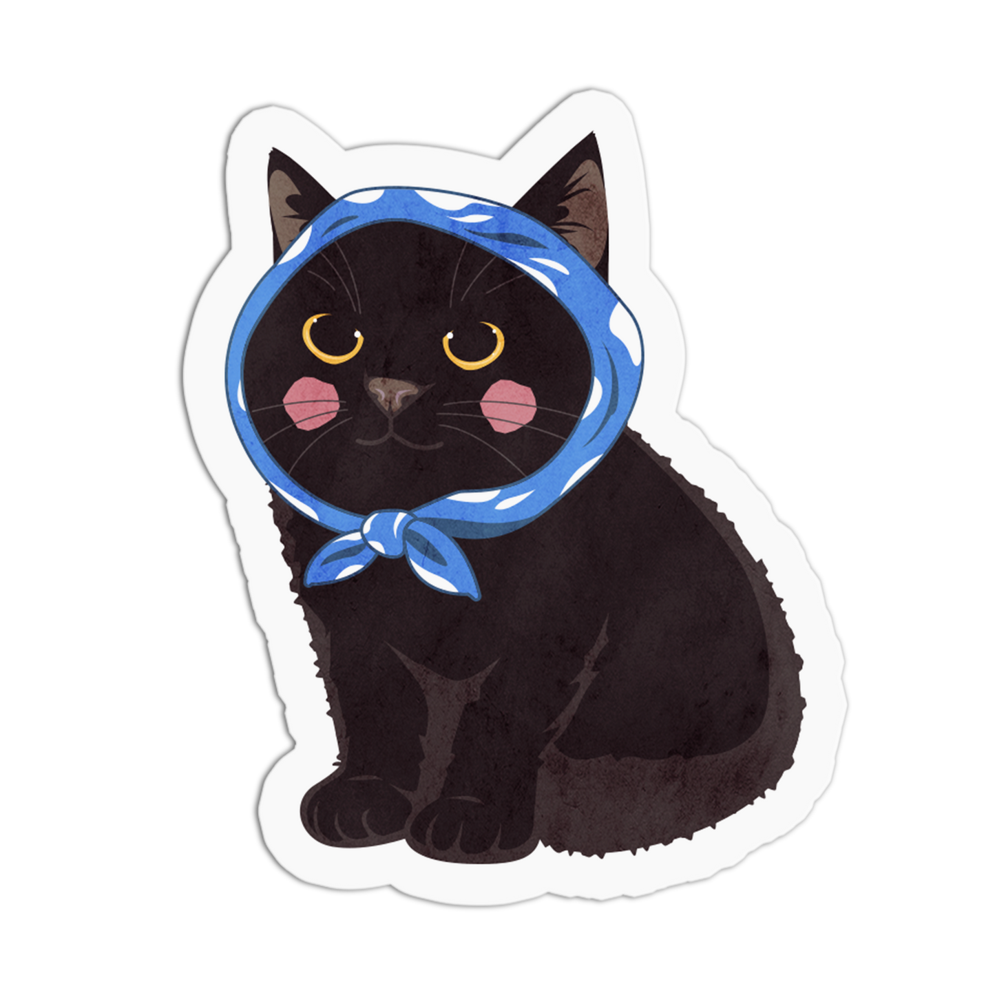 Black Cat with Blue Polka Dot Kerchief - Cute Cats Stickers