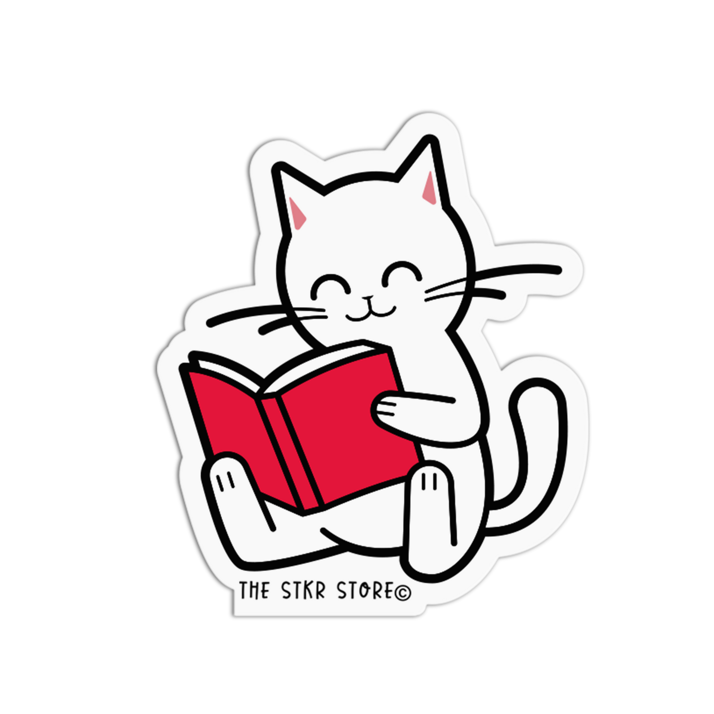 Red Reader Cat Studying Sticker
