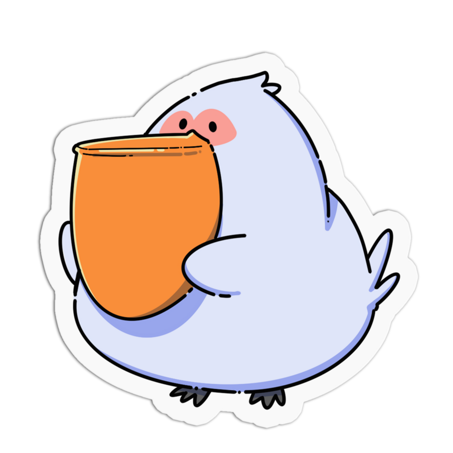 Cartoon character holding an orange object on a white background