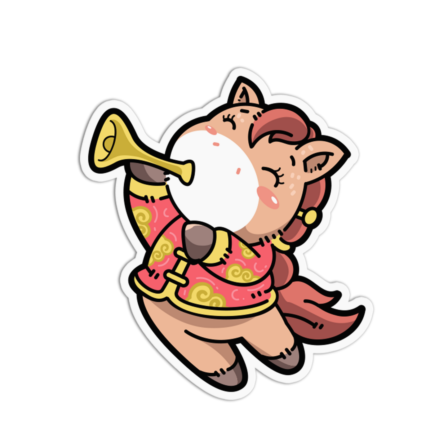 Cartoon character with a horn on a white background