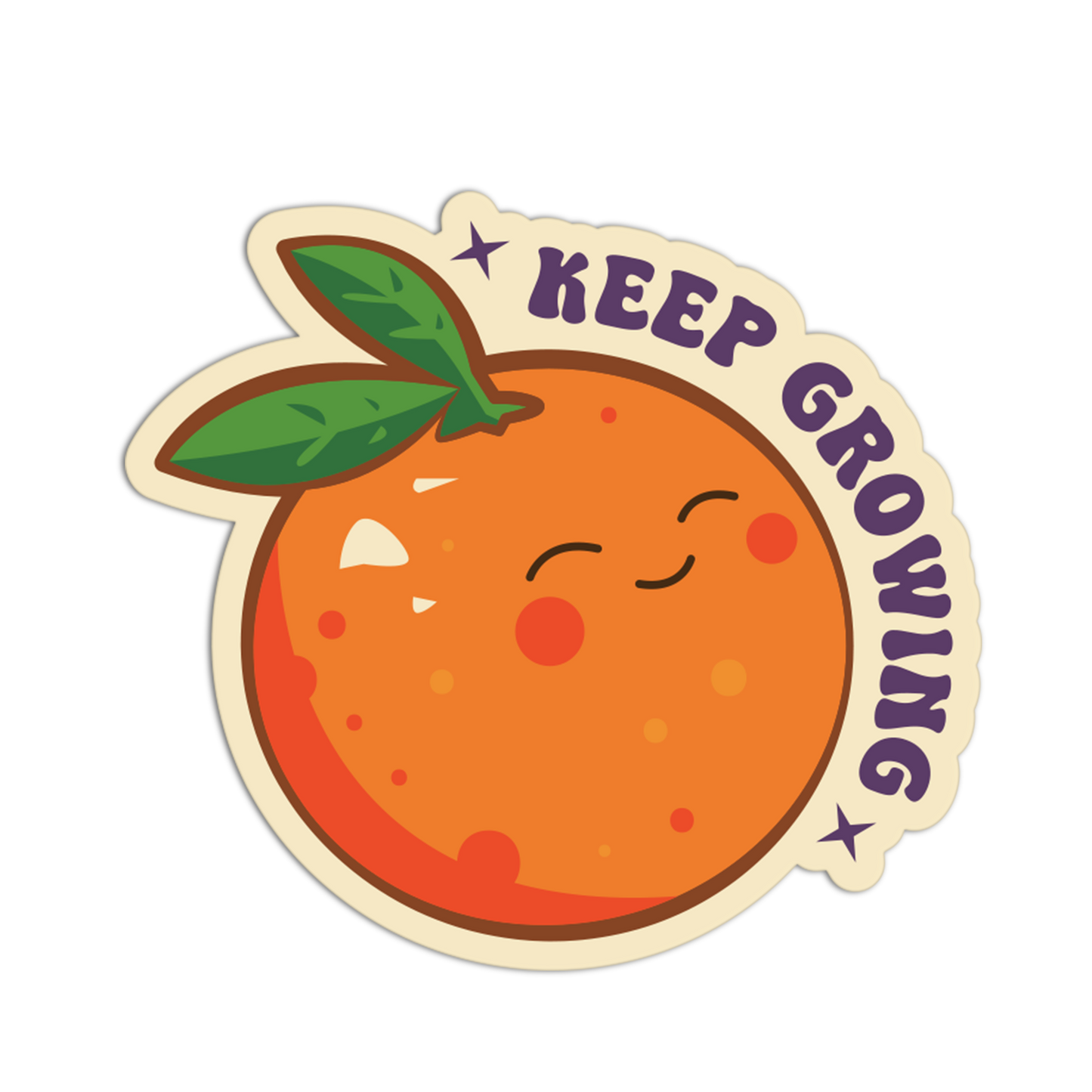 Sticker with a peach design and 'KEEP GROWING' text on a white background