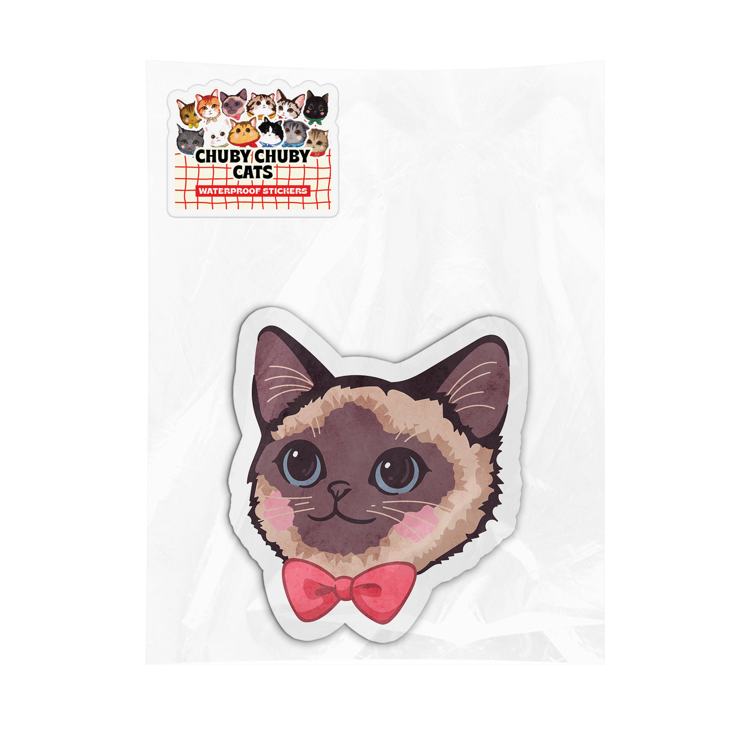 Chocolate Point Cat with Red Bowtie - Chuby Chuby Cats Sticker