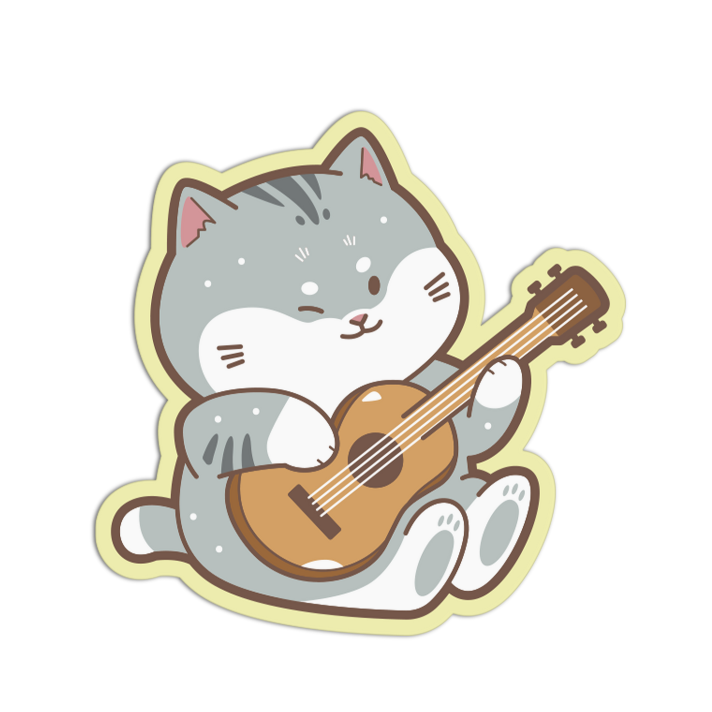 Cartoon cat playing a guitar on a white background