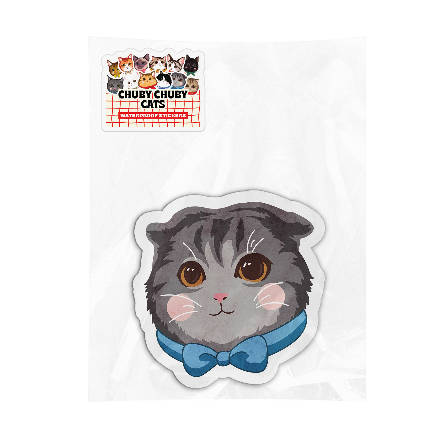 Gray Cat with Blue Bowtie - Chuby Chuby Cats Sticker