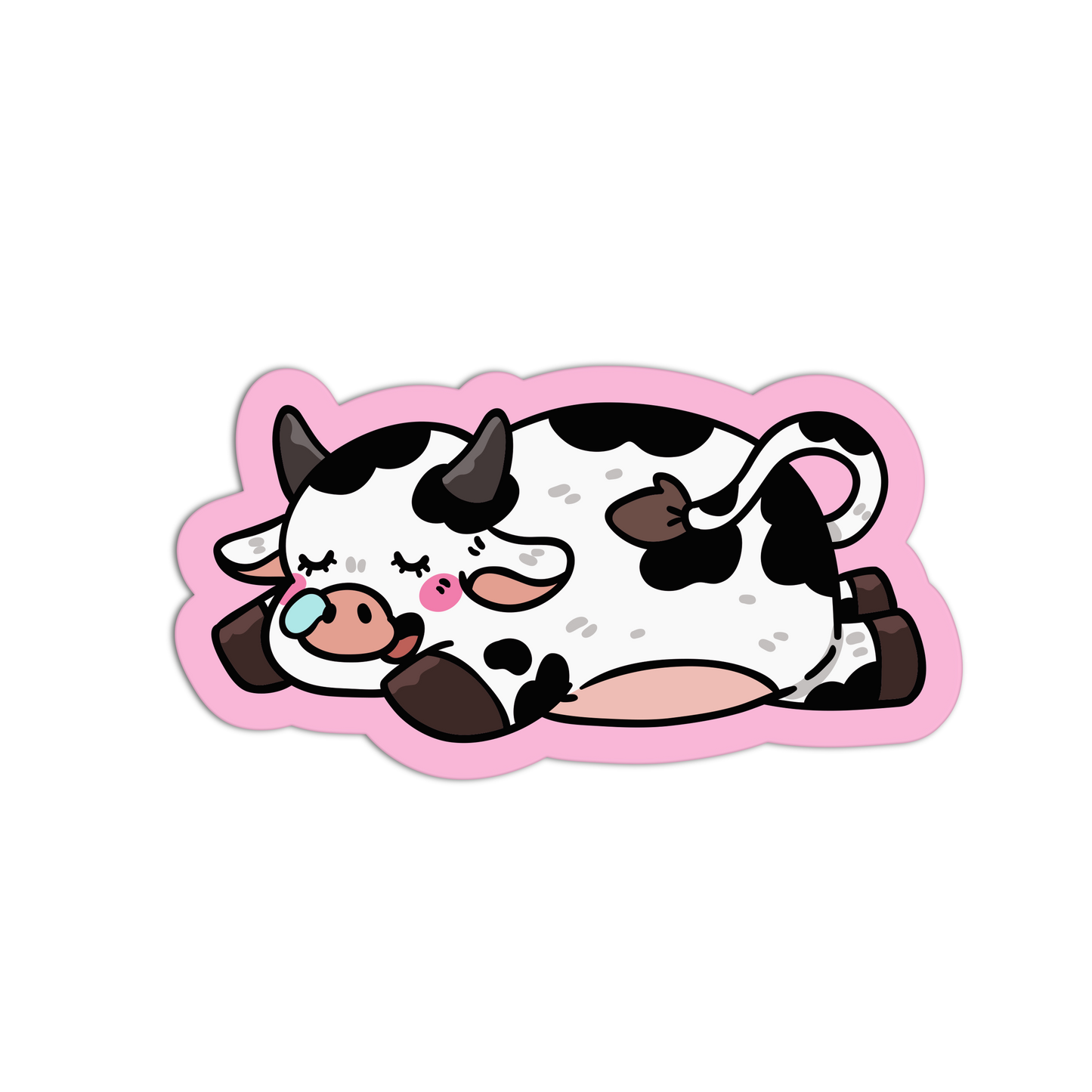 Cartoon cow with pink accents on a white background