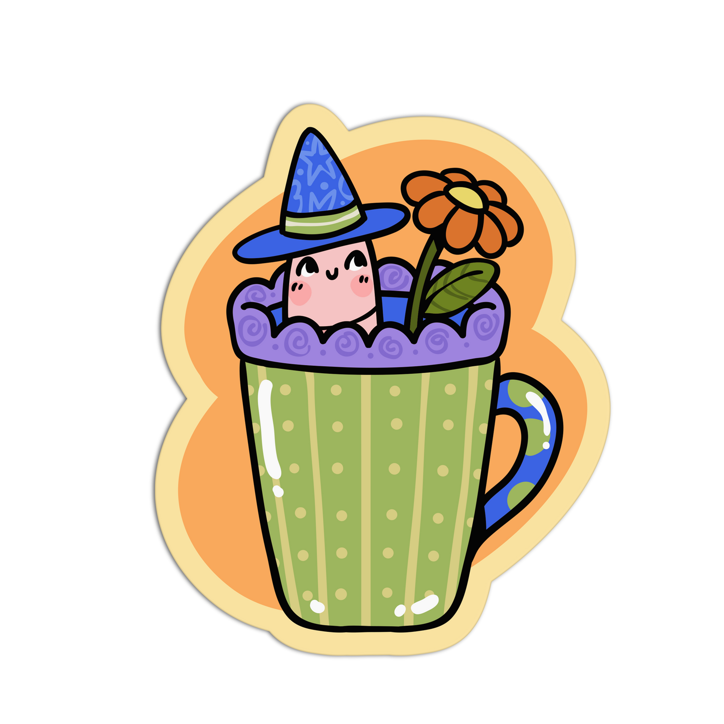 Wizard Worm Flower Cute Cups Sticker