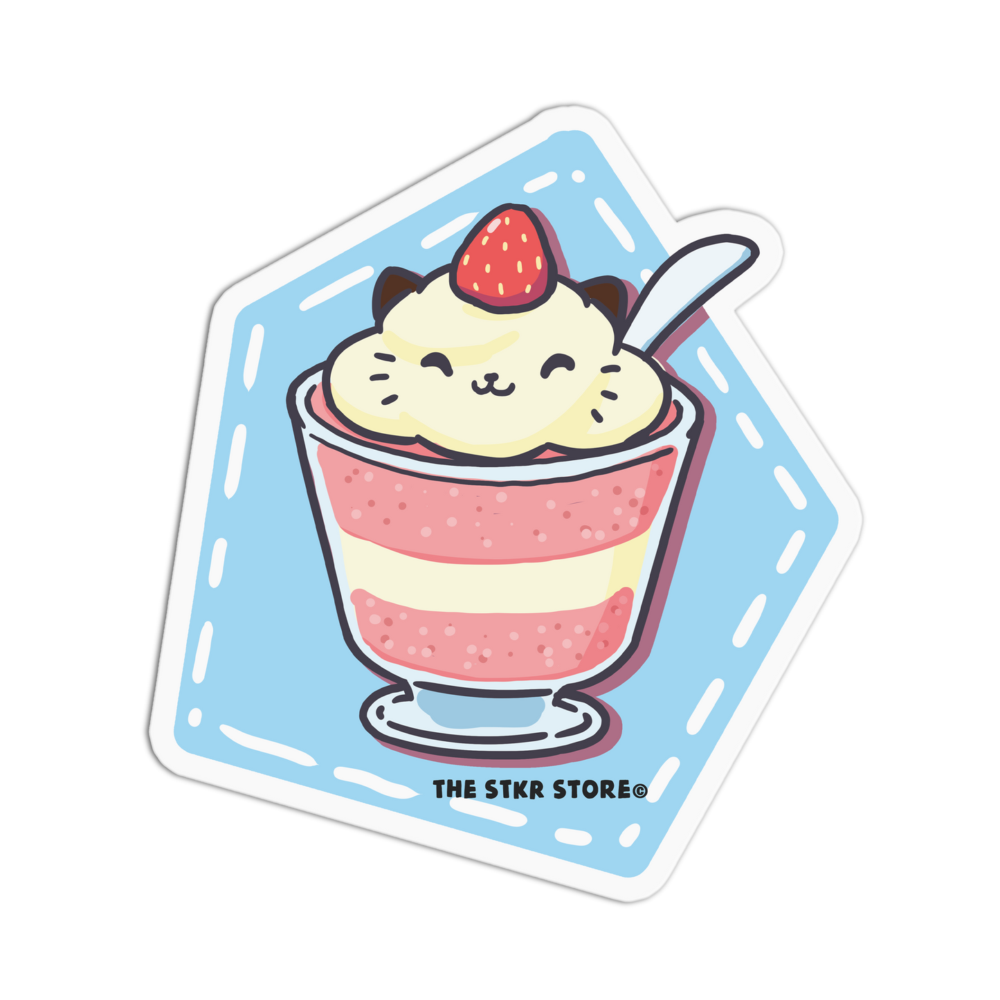 Strawberry Cat Parfait - Cute Dessert Sticker