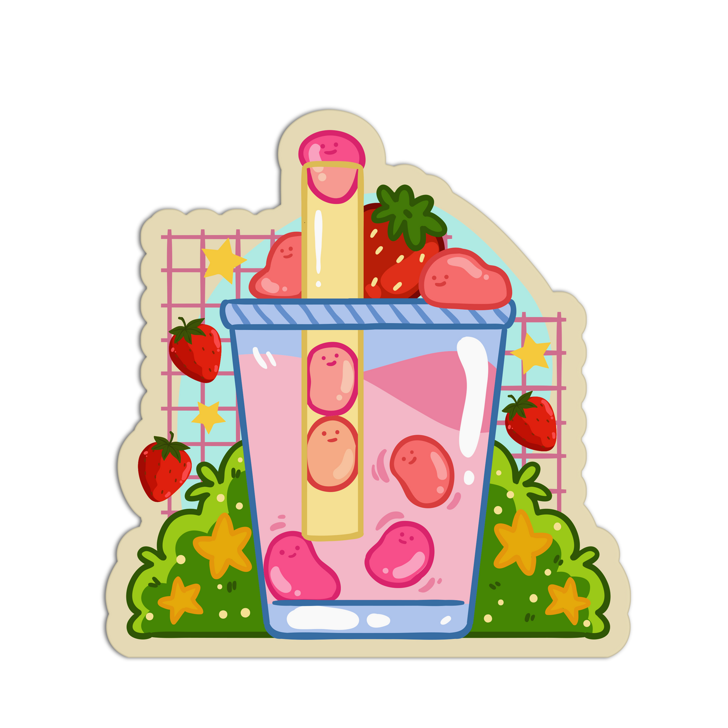 Strawberry Bean Garden Cute Drinks Sticker