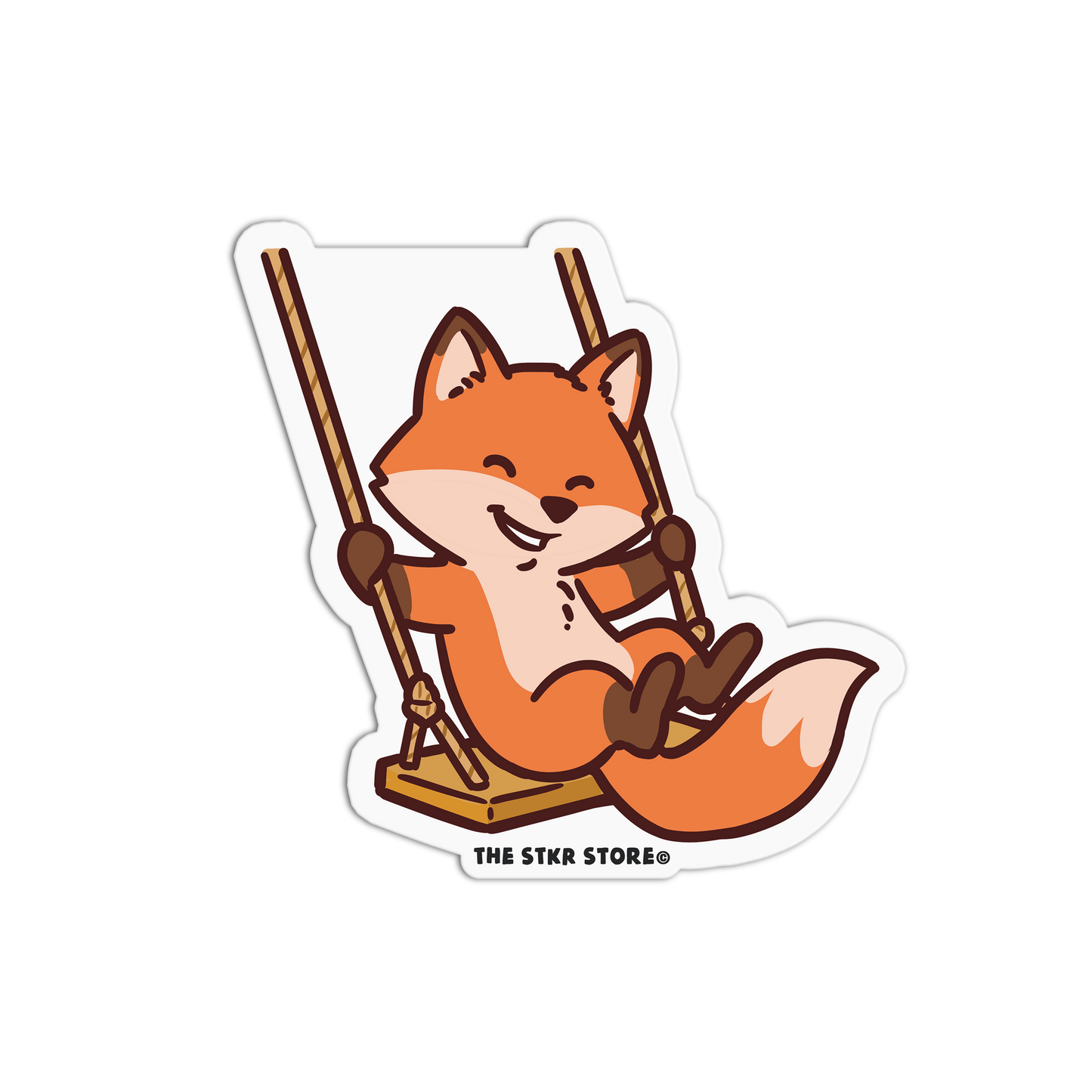 Cartoon fox on a swing with 'The Stkr Store' logo
