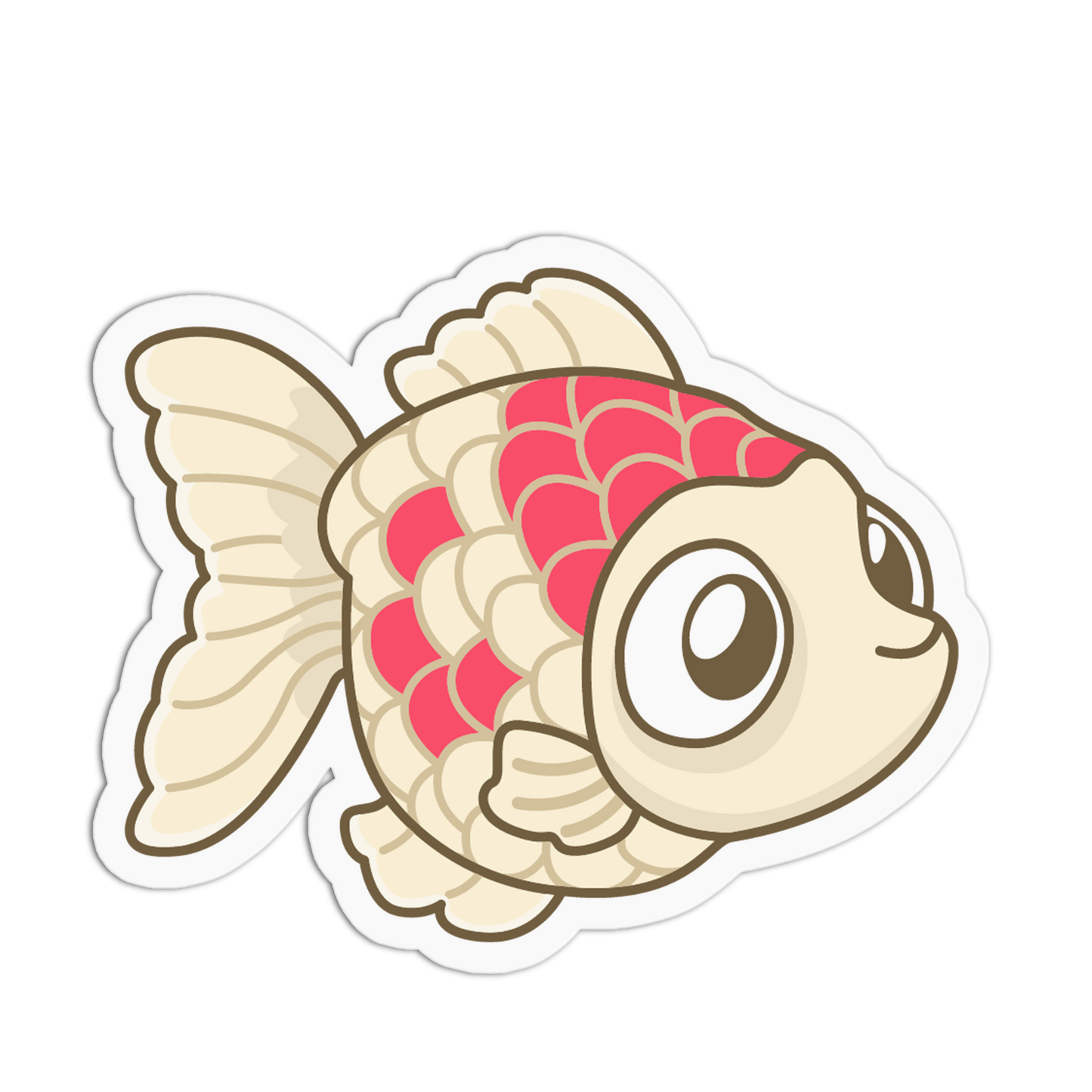 Cartoon fish with red scales on a white background
