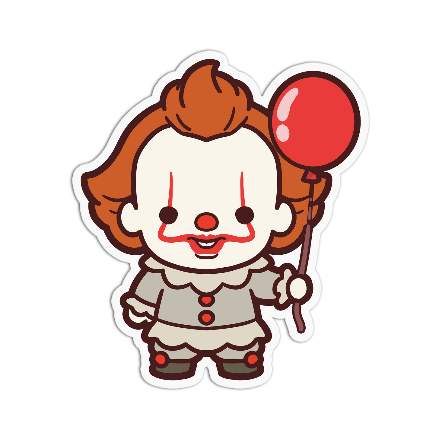 Cartoon character with red hair and a red balloon on a white background