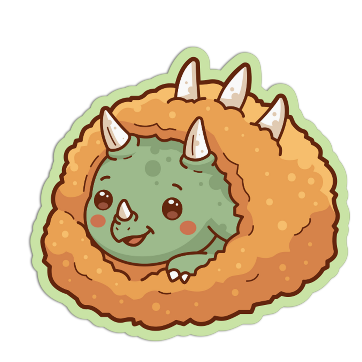 Cartoon dinosaur in a nest on a white background