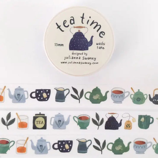 Washi tape with tea-themed design on a white background