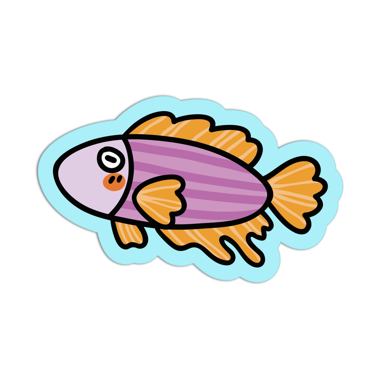 Colorful fish-shaped sticker on a white background