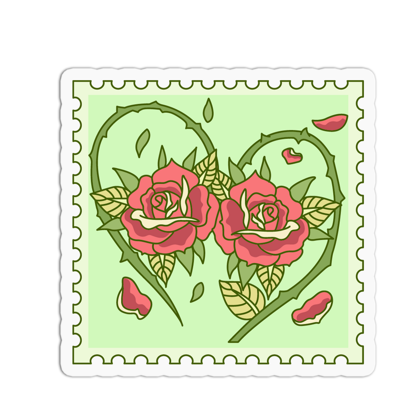 Stylized letter 'P' with roses on a light green background