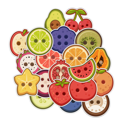 Colorful illustration of various fruits on a white background