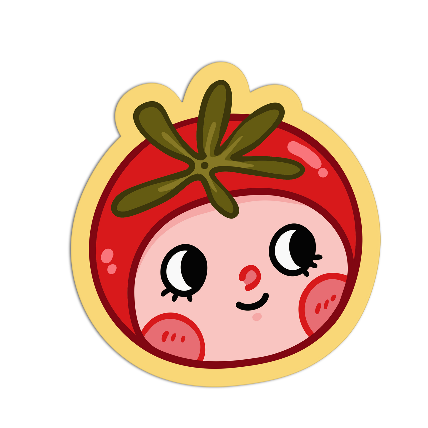 Cartoon tomato character with a smiling face on a white background