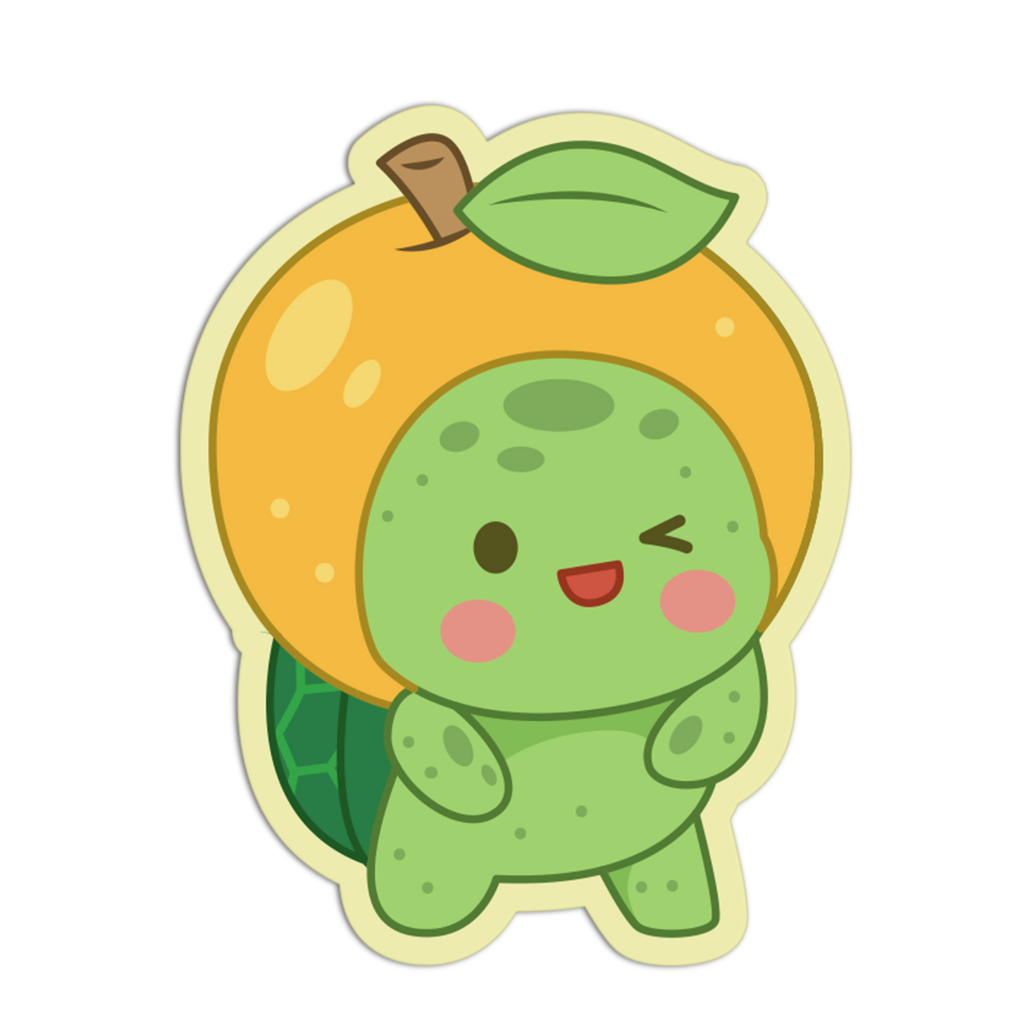 Happy Winking Orange Fruit Turtle Sticker