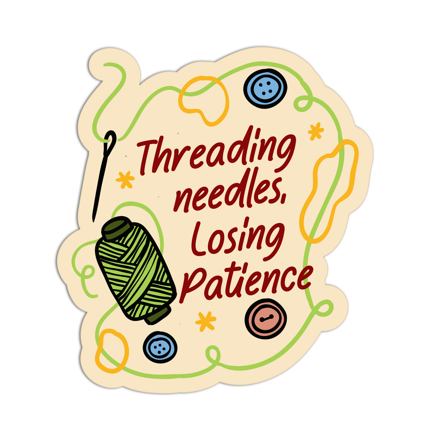 Threading Needles, Losing Patience- Funny Hobbies Stickers - The Stkr Store