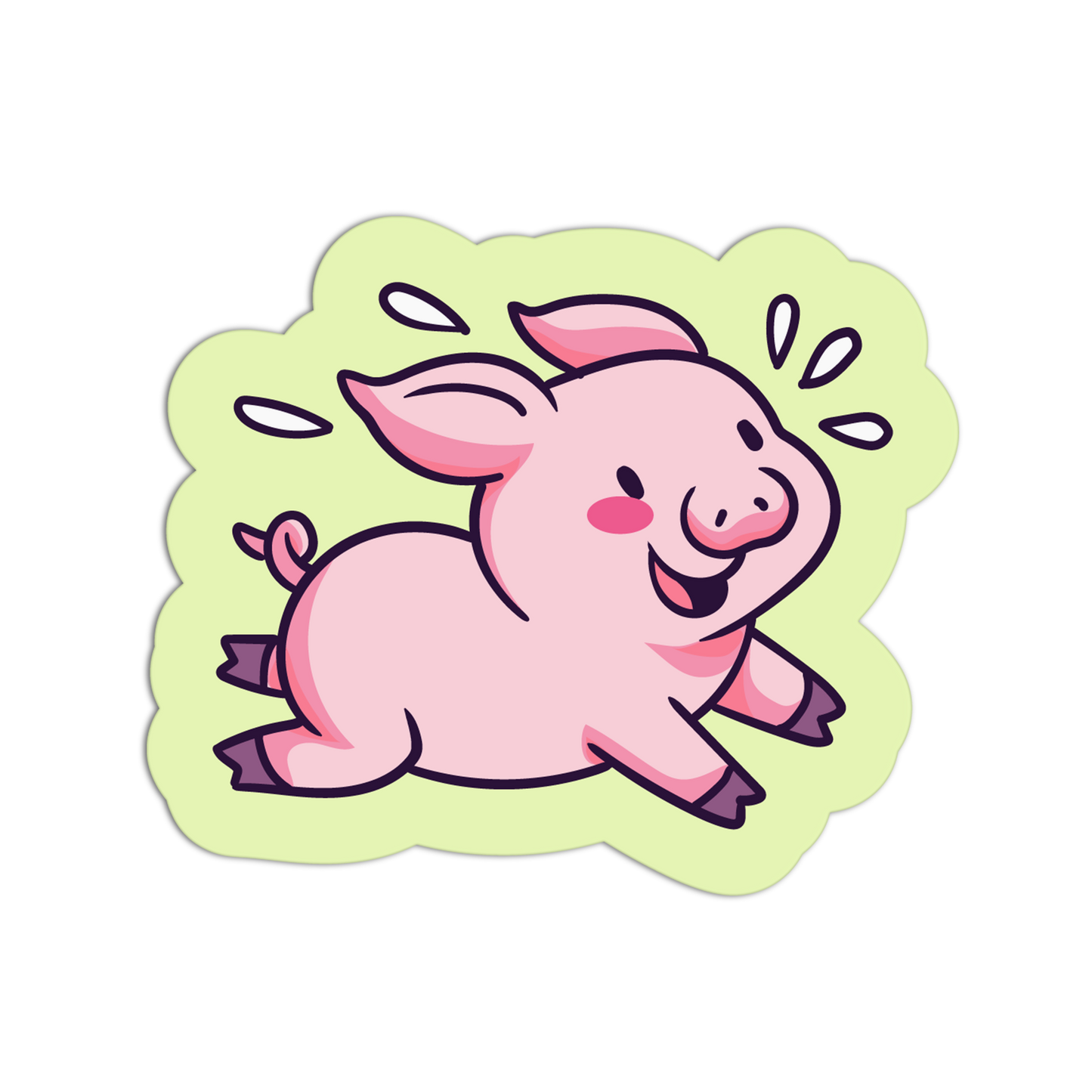 Cartoon pig sticker on a light green background