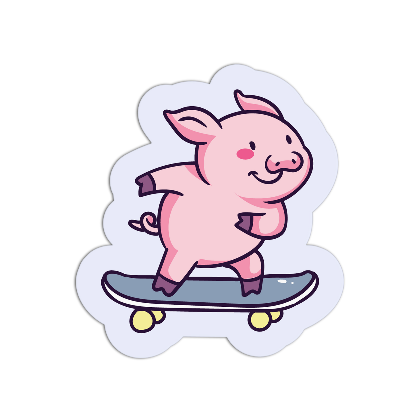 Cartoon pig on a skateboard with a white background