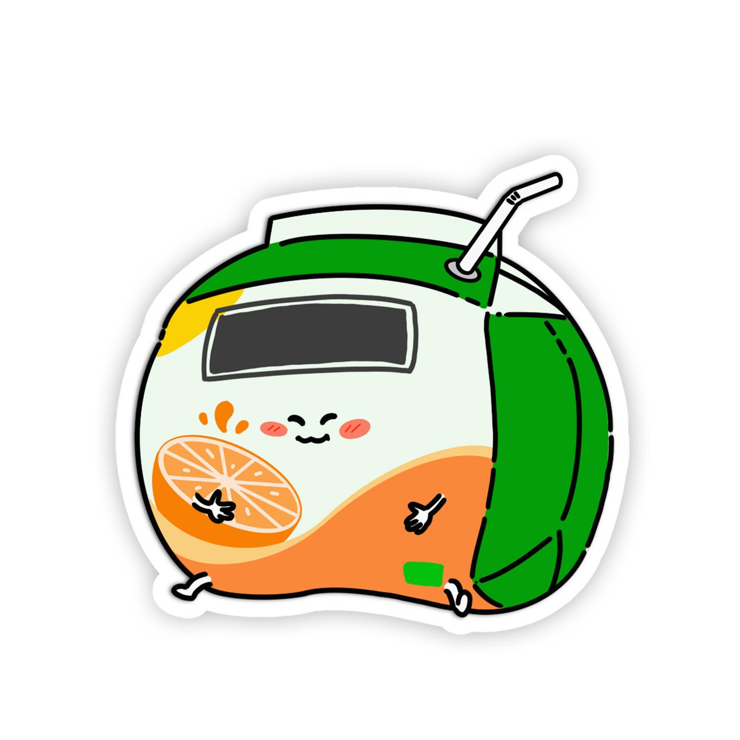 Cartoon juice box with a smiley face on a white background