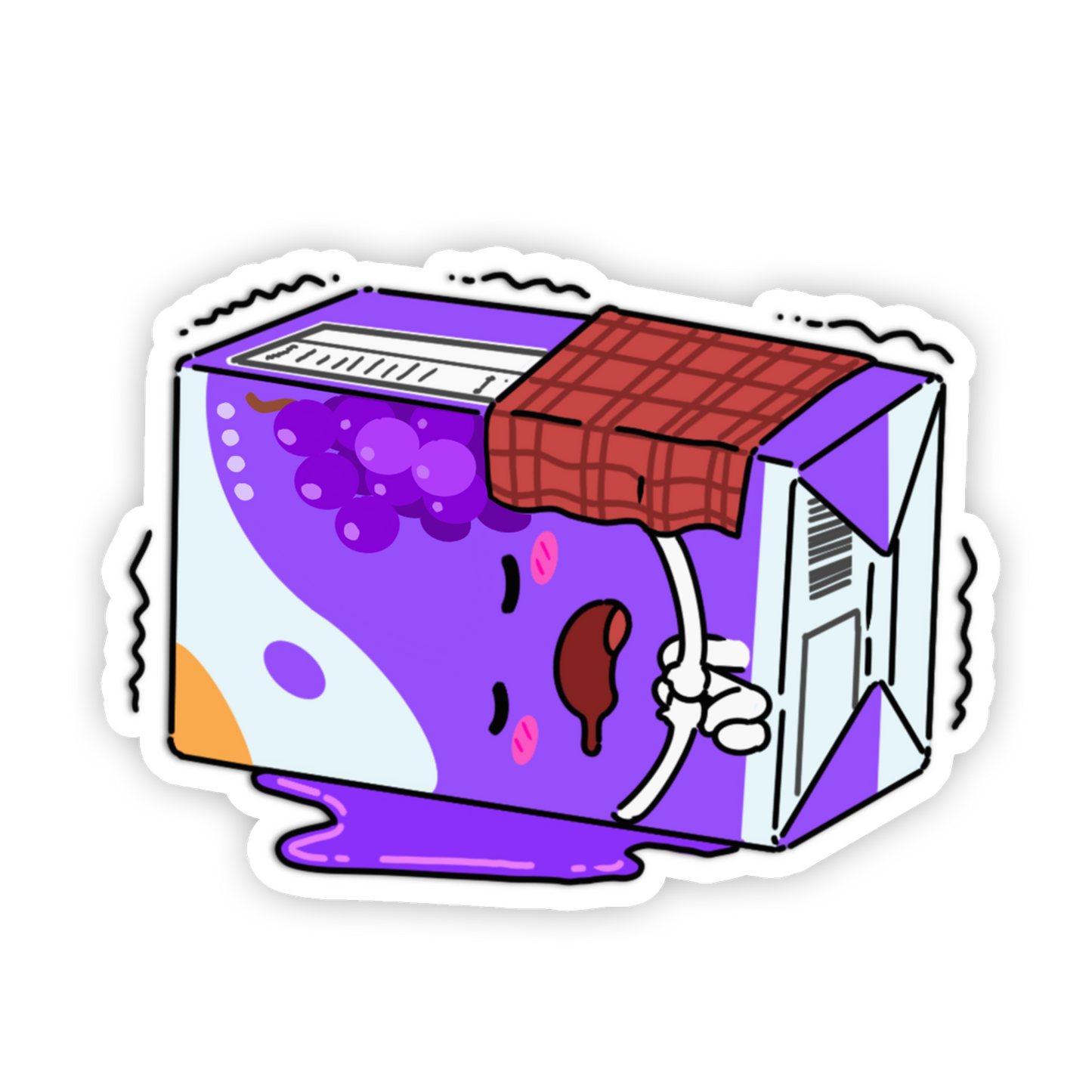 Cartoon-style purple juice box with a red lid on a white background