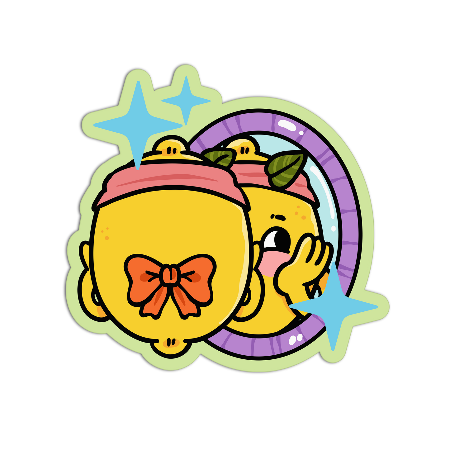 Bow Hairbrush Mirror Lemons Sticker