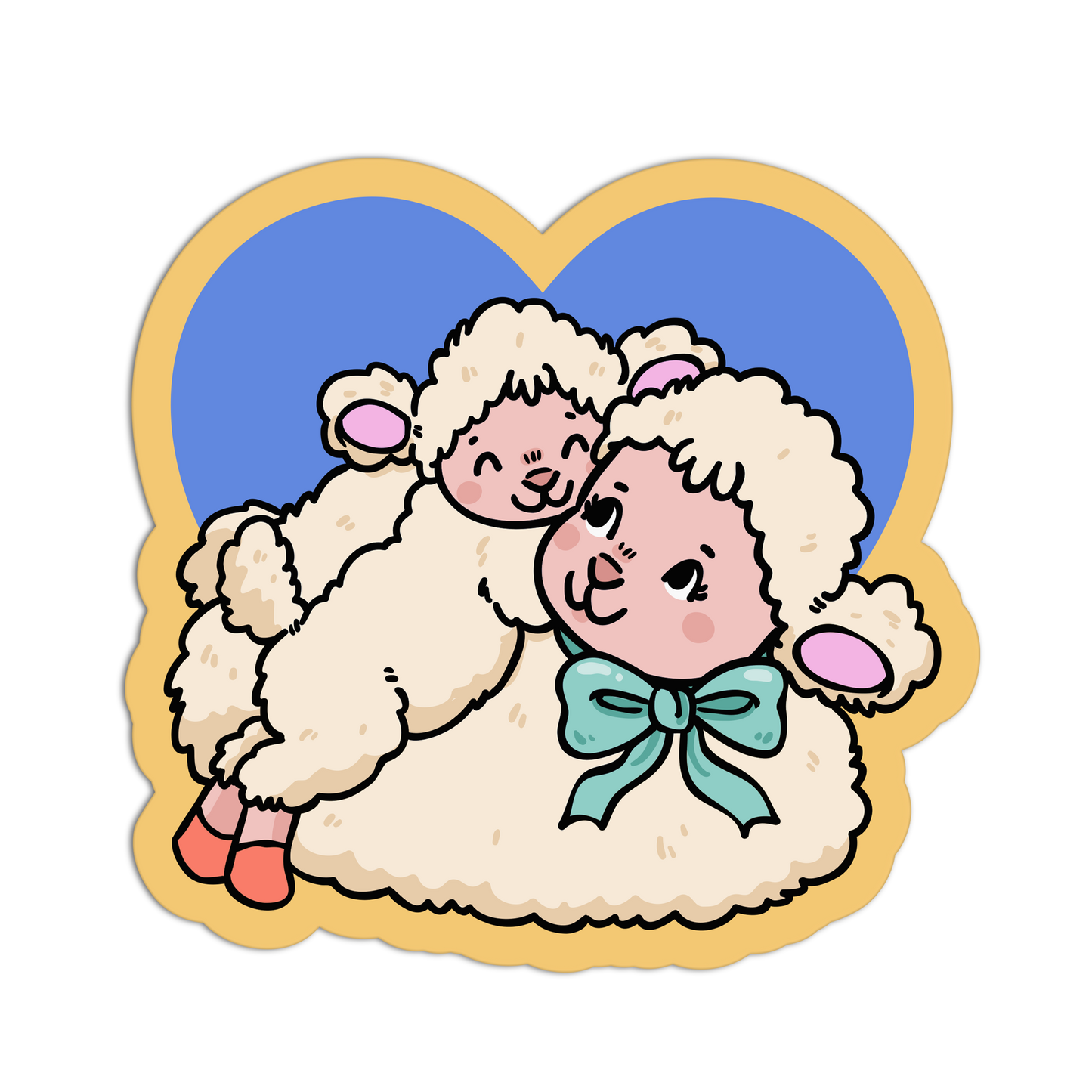 Cartoon sheep with a blue heart background