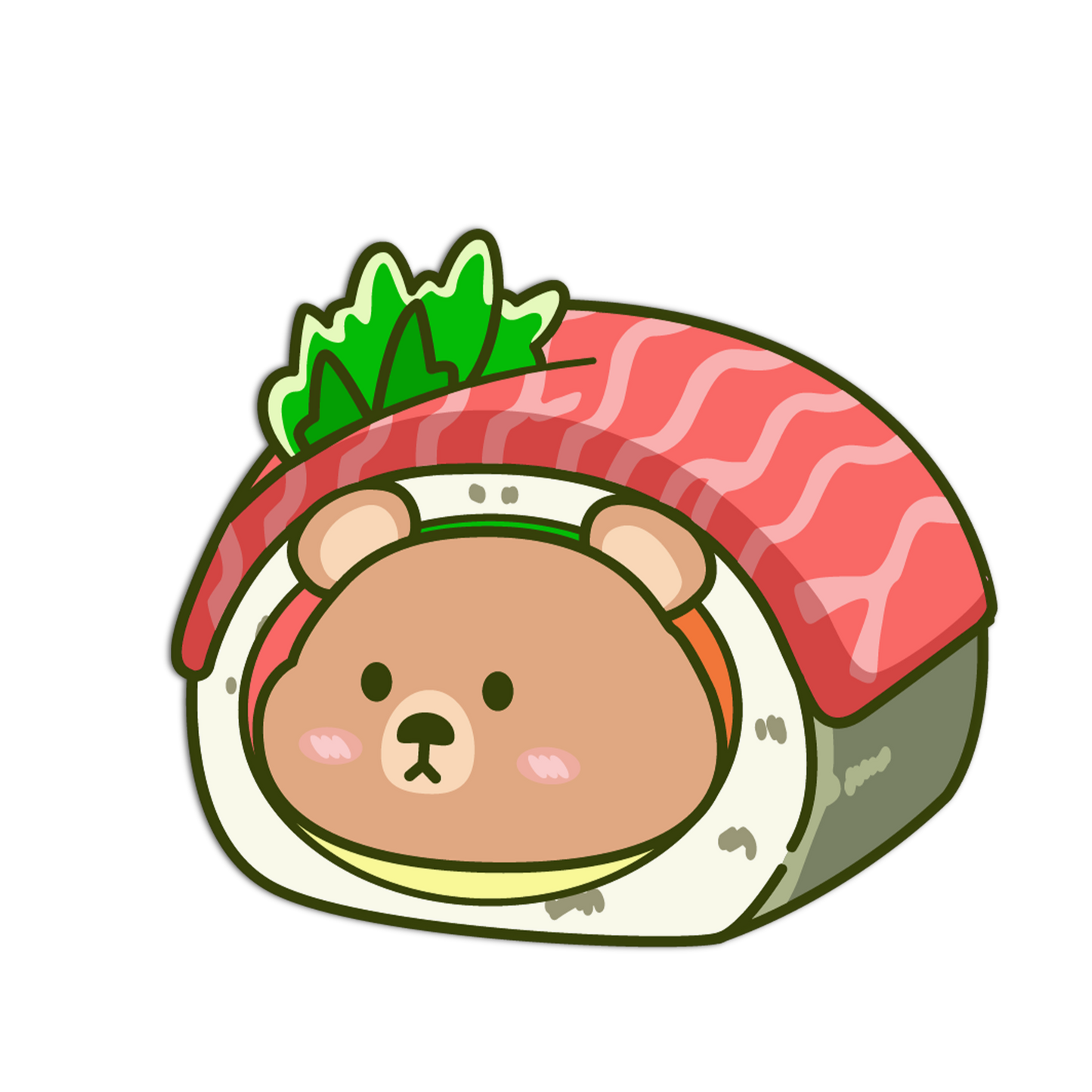 Cartoon bear face on a sushi roll with wasabi and ginger