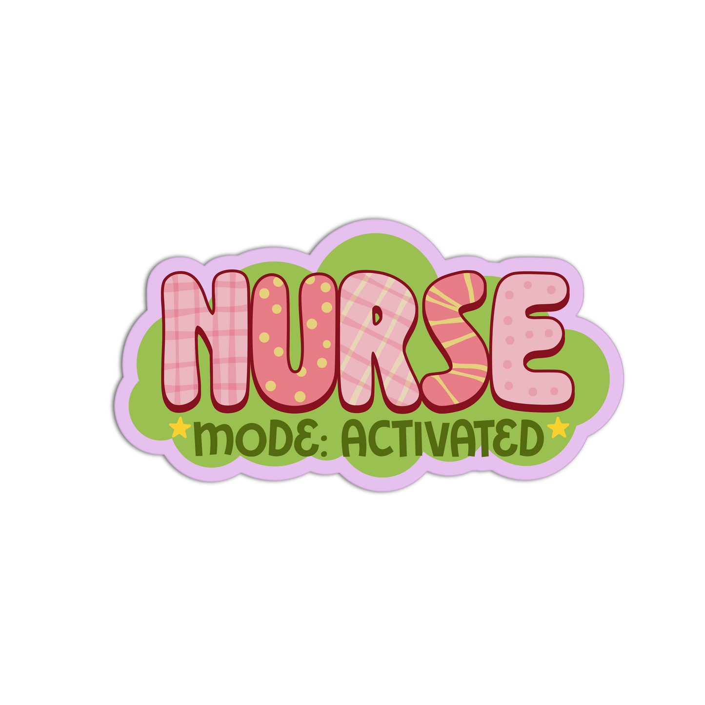 Decorative sticker with 'NURSE MODE: ACTIVATED' text on a white background