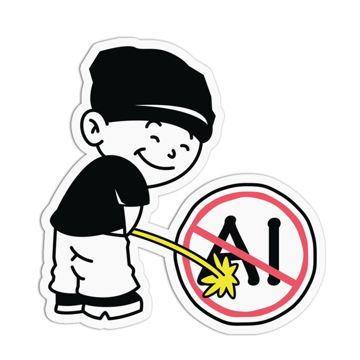 Peeing Boy - No To AI Sticker