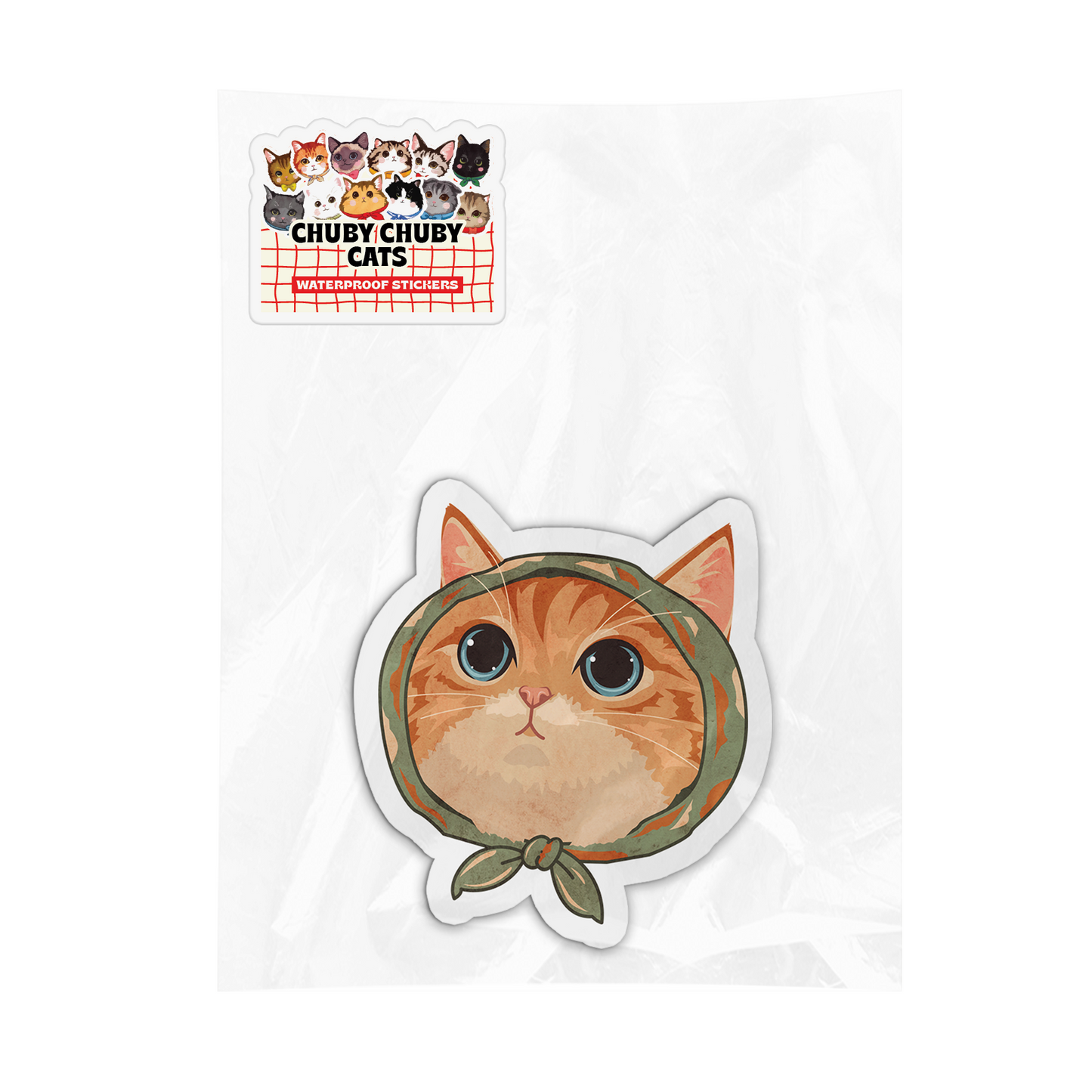 Orange Tabby Cat with Green Headscarf - Chuby Chuby Cats Sticker