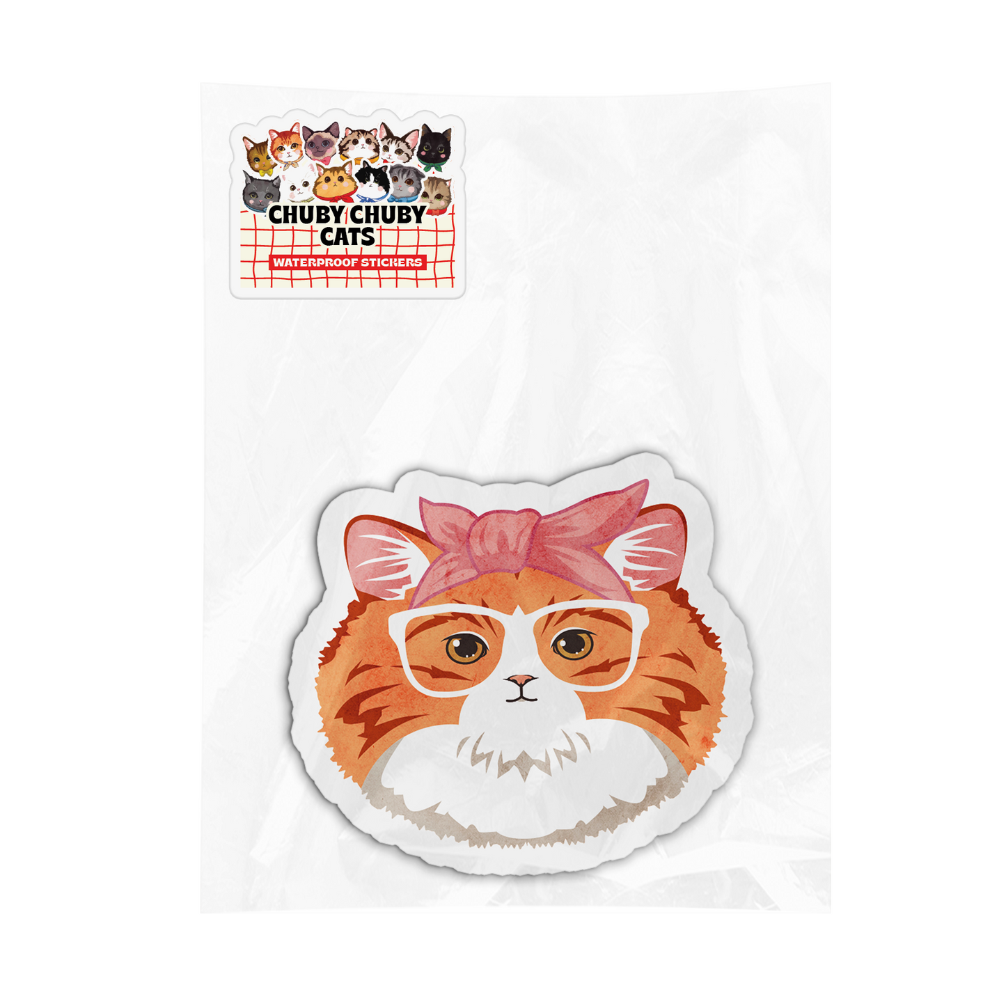 Orange Cat with Pink Headband - Chuby Chuby Cats Sticker