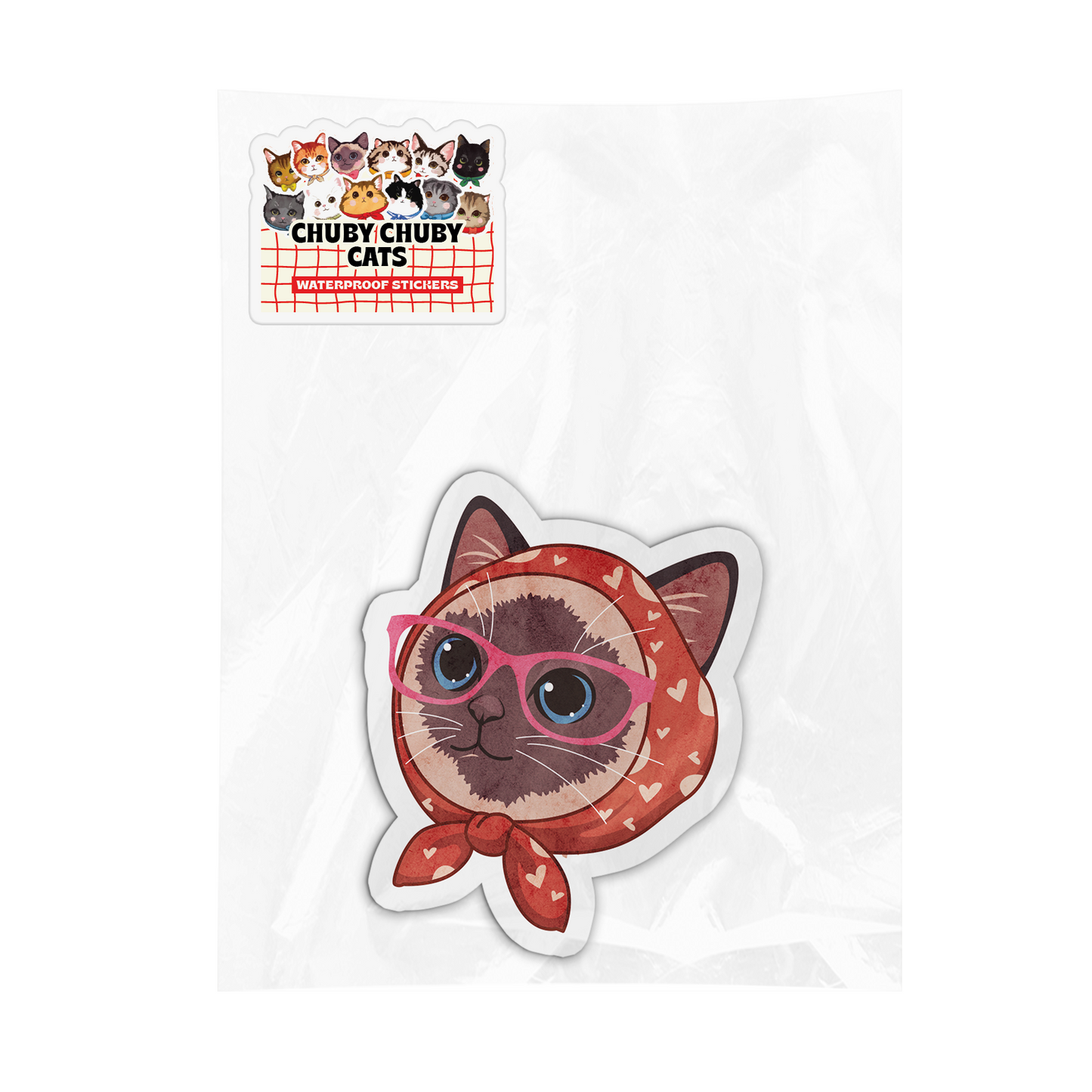 Chocolate Point Cat with Heart Headscarf - Chuby Chuby Cats Sticker
