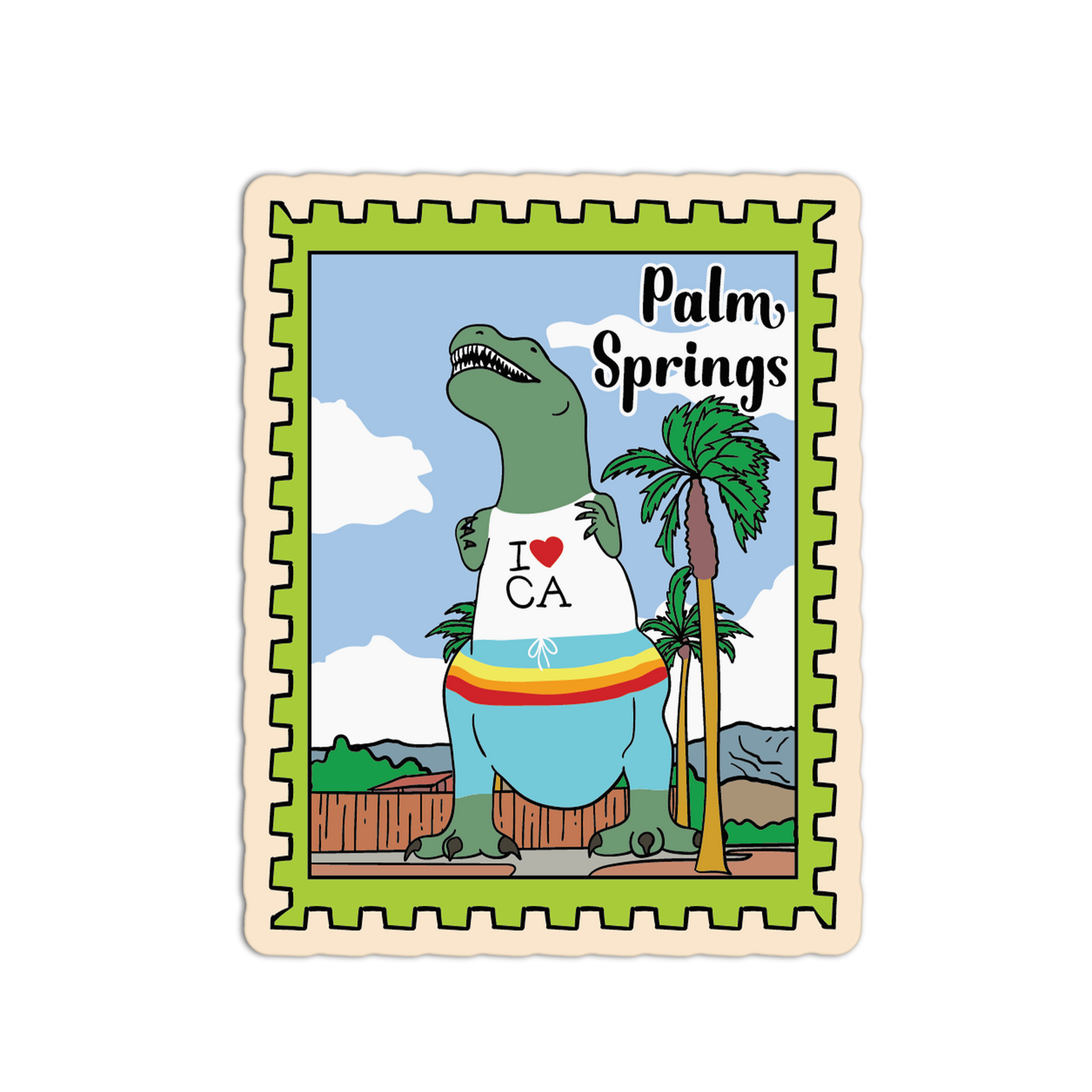 I Love CA Dinosaur Statue - Palm Springs Stamp Collection