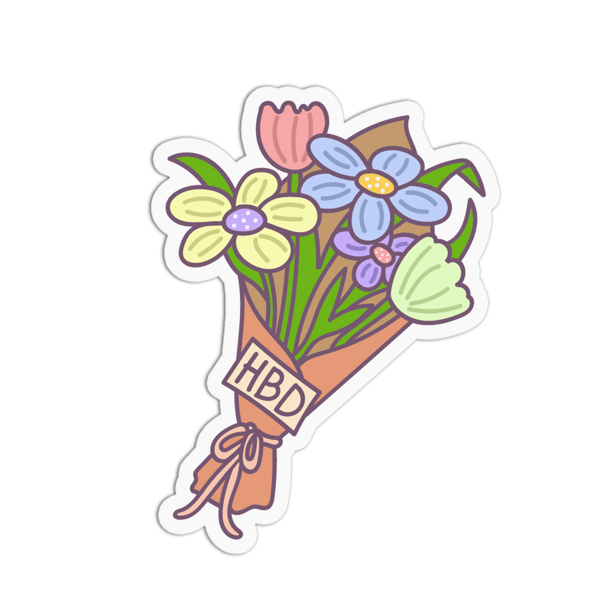 HBD Flower Bouquet Party Supplies Sticker