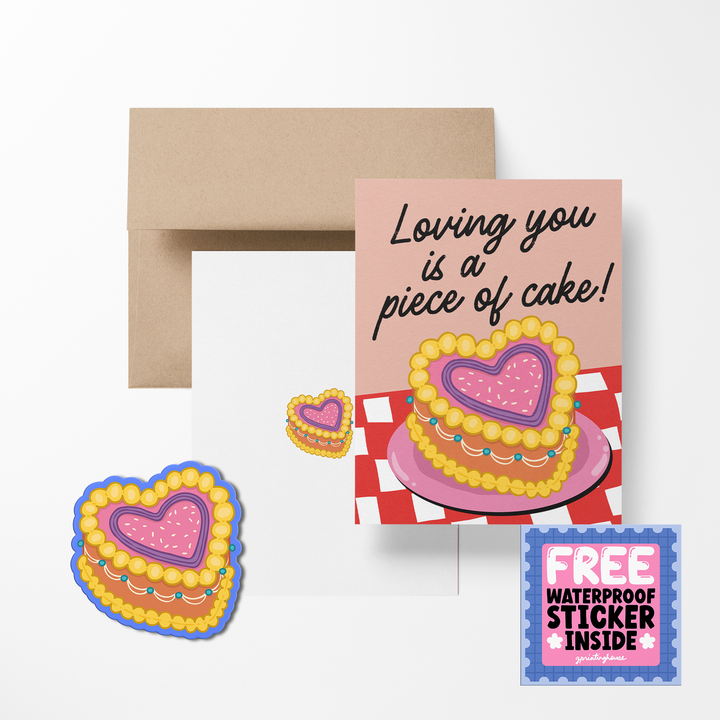 Loving You Is A Piece Of Cake Greeting Card with Sticker