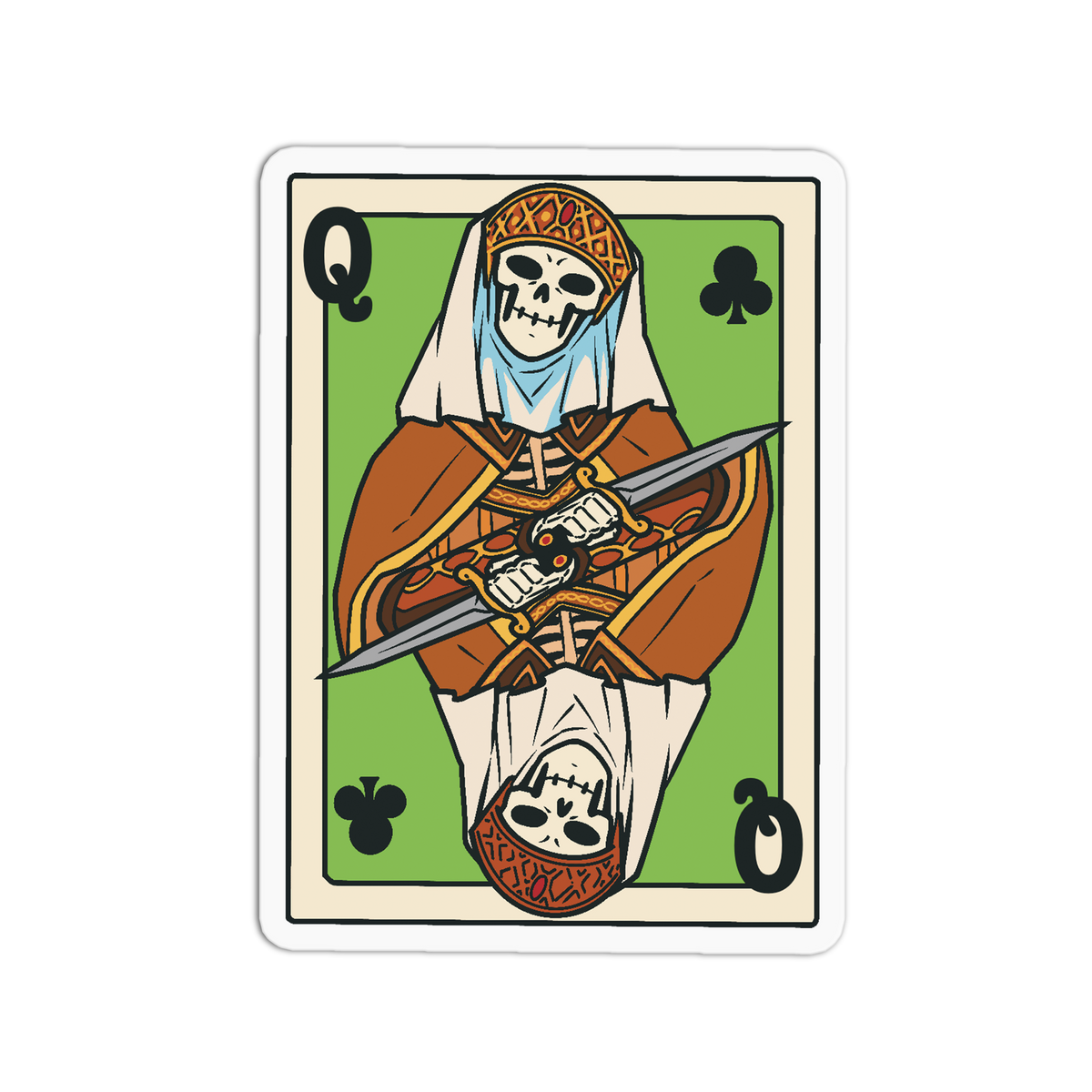 Queen Clubs - Playing Cards Sticker