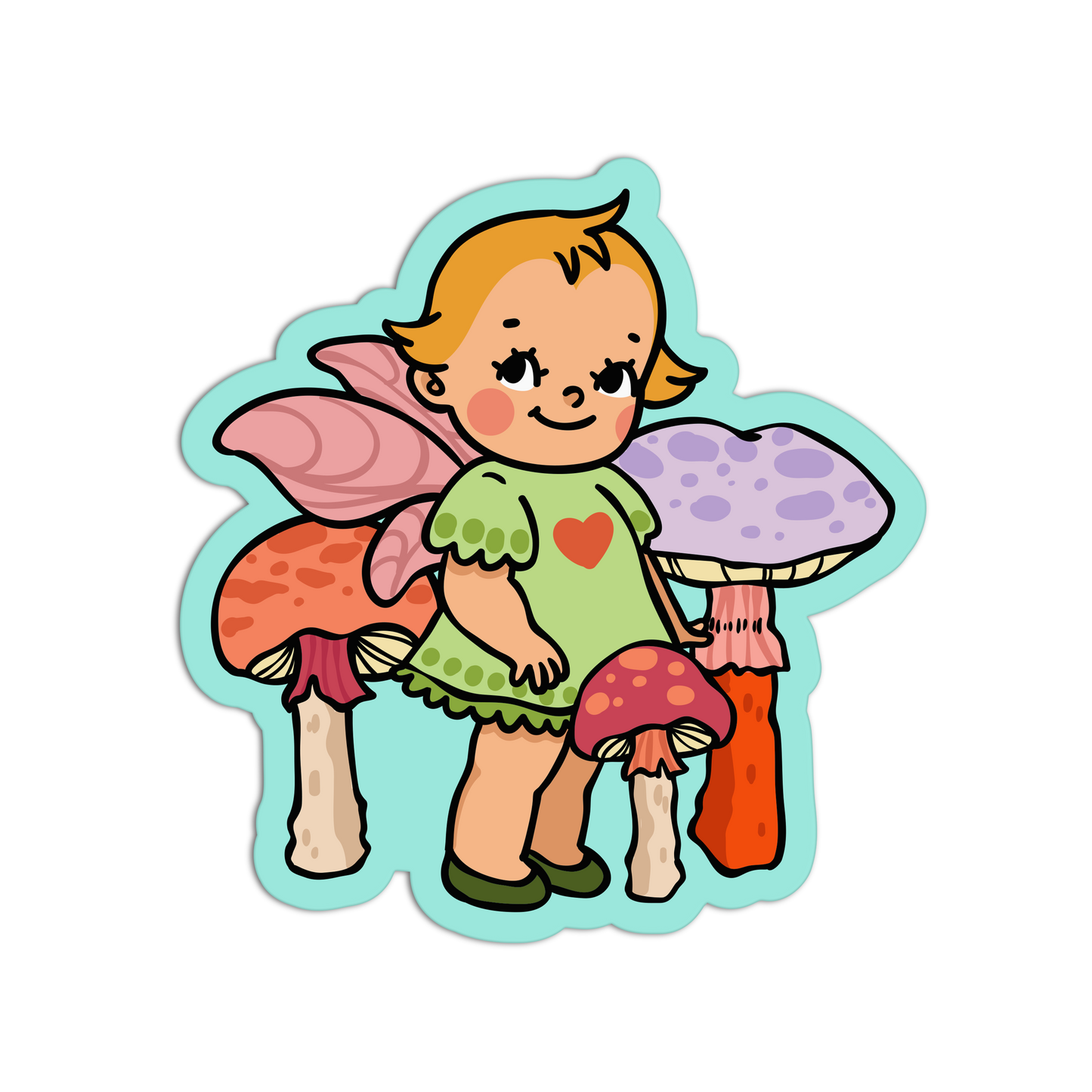 Baby Fairy With Mushrooms - Retro Baby Fairy Sticker