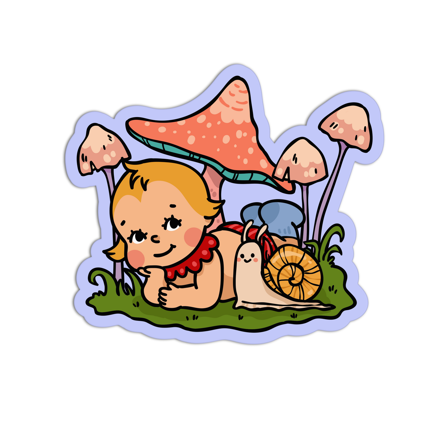 Resting with Snail - Retro Baby Fairy Mushrooms Sticker