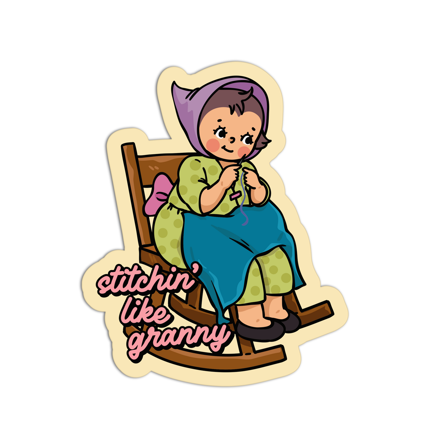 Stitchin' Like Granny Retro Babies Sewing and Knitting Sticker - The Stkr Store