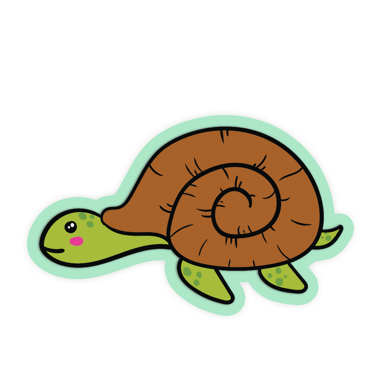Cartoon turtle with a brown shell on a white background