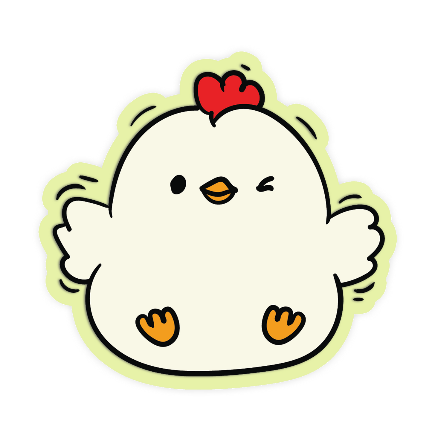 Cartoon chicken with a red comb on a white background