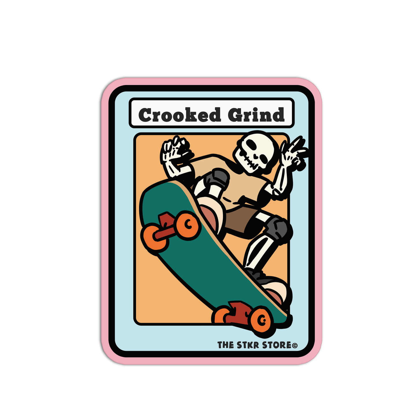 Crooked Grind - Skateboarding Skull Sticker - The Stkr Store