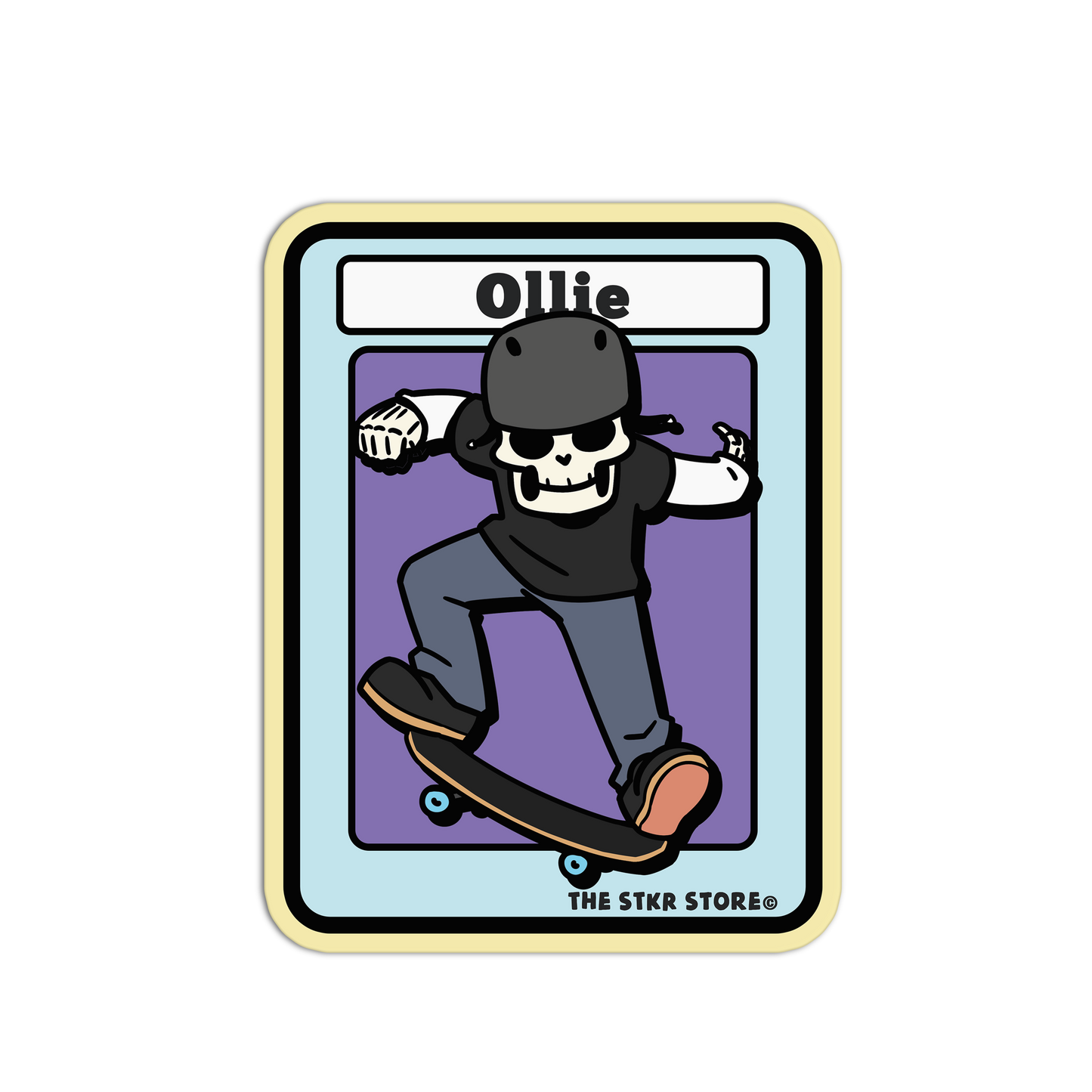 Ollie - Skateboarding Skull Sticker - The Stkr Store