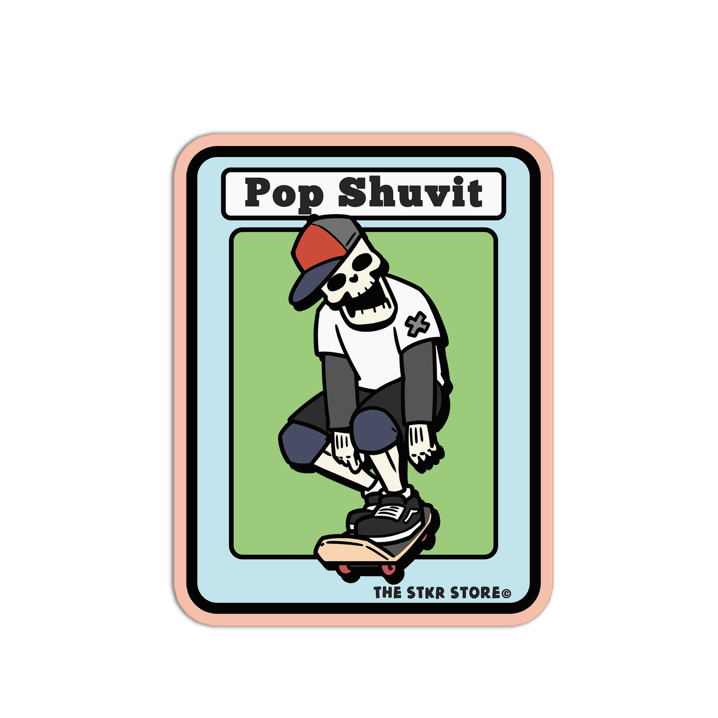 Pop Shuvit - Skateboarding Skull Sticker - The Stkr Store