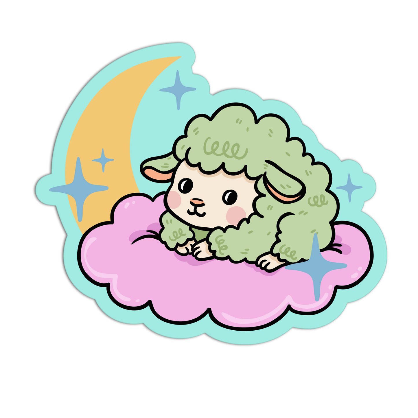 Mint Sheep on a Pink Cloud - Space Animals Stickers - The Stkr Store