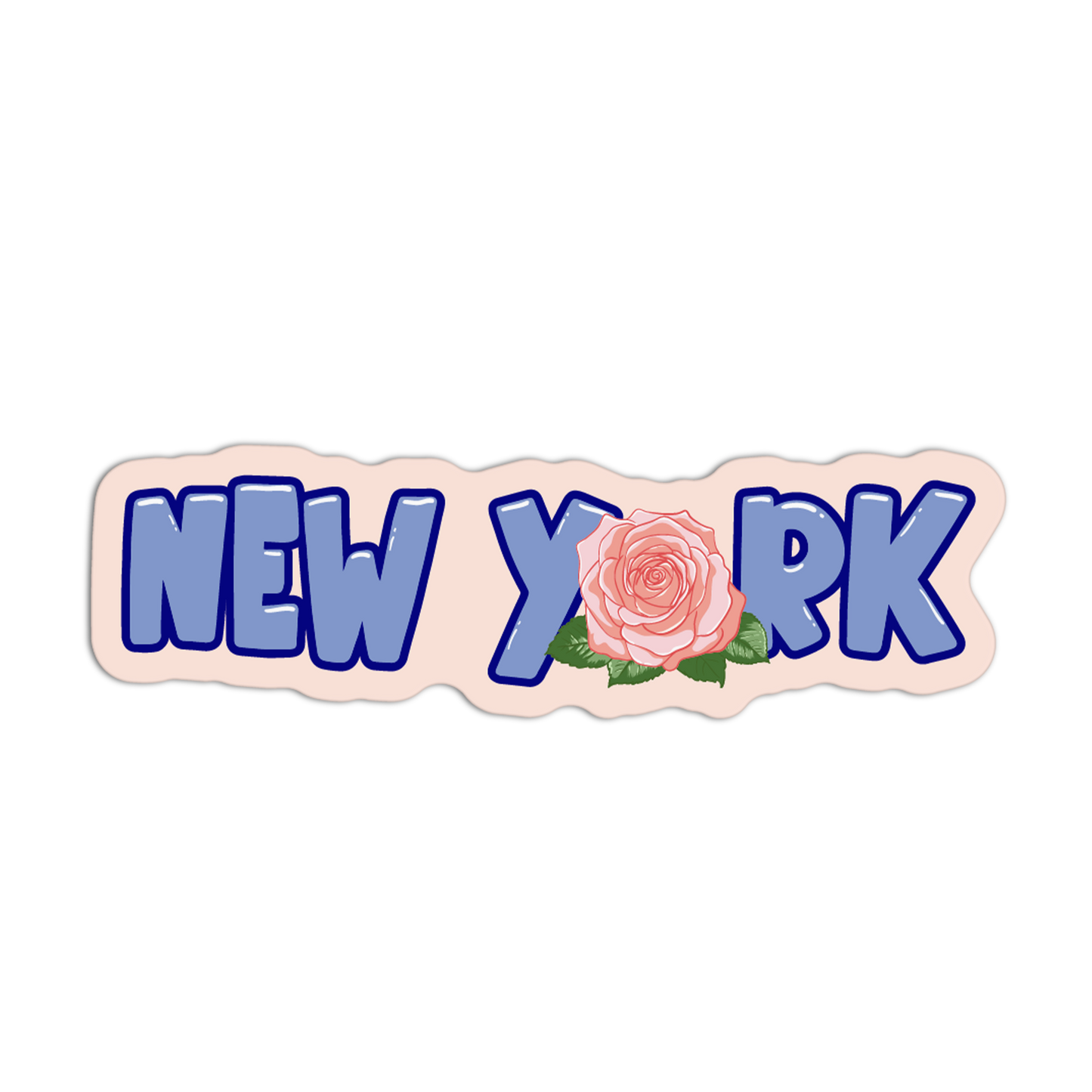 Sticker with 'NEW YORK' text and a pink rose on a white background